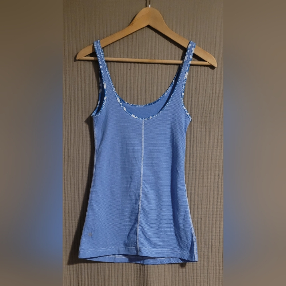 Lululemon Beachy Floral Blue Wee Stripe Long Stretch Daily Tank - Picture 2 of 5